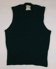 Vintage 60s 70s Richman Brothers Shetland Wool Knit Sweater Vest Green Ribbed