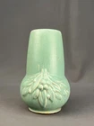 1930s McCoy Pottery Leaves & Berries Stove Pipe 8" Vase Green Matte Earthenware