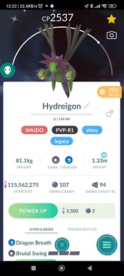 Shiny Hydreigon Legacy ( Brutal Swing ) Pokemon Tr@de Go