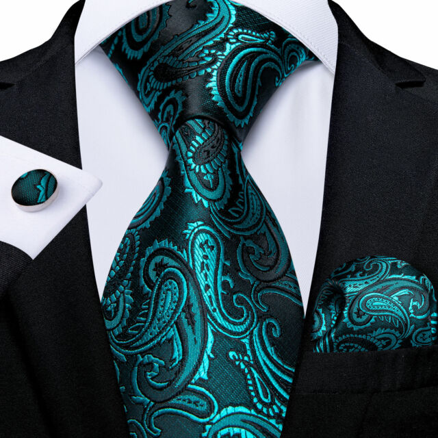 Teal Green Silk Paisley Silk Mens Tie Necktie Handkerchief Cufflinks Wedding Teal Green Silk Paisley Silk Mens Tie Necktie Handkerchief Cufflinks Wedding