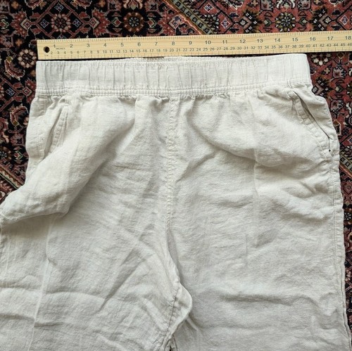 Tahari Crop Pants 100% Linen European Flax Pull-on Pockets Beige Womens Sz Large - Picture 6 of 12