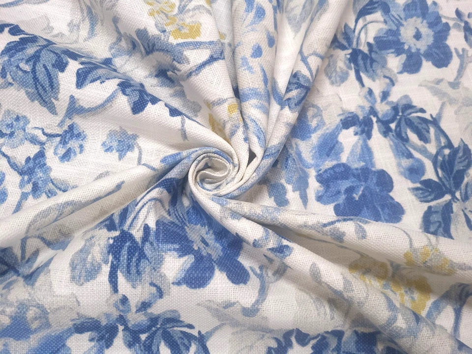 Waverly COSMIA DRESDEN Blue White Floral Designer Print Drapery Uph Fabric - Image 4 of 4