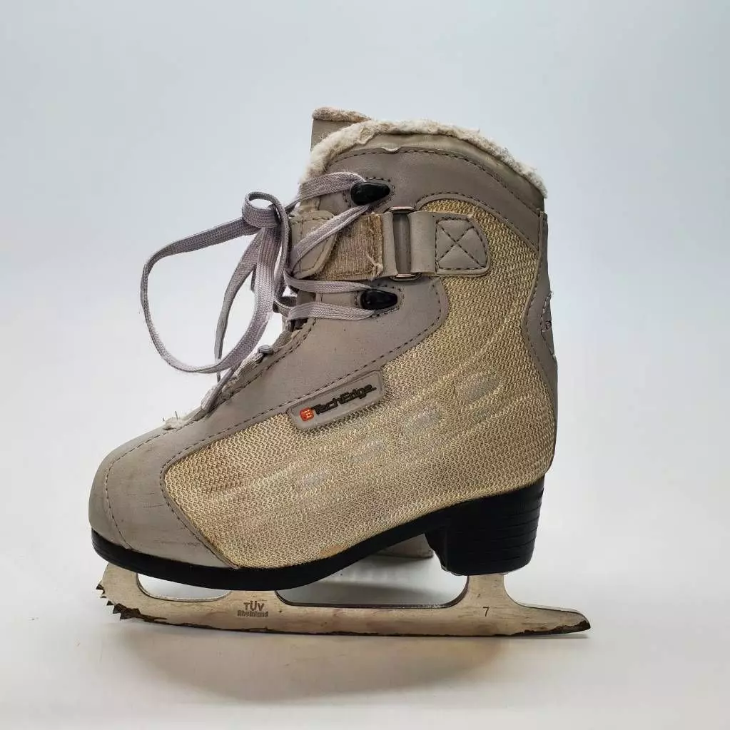 Girls TechEdge Ice Skates Gray Lace Up Strap Recreational Youth Size 12