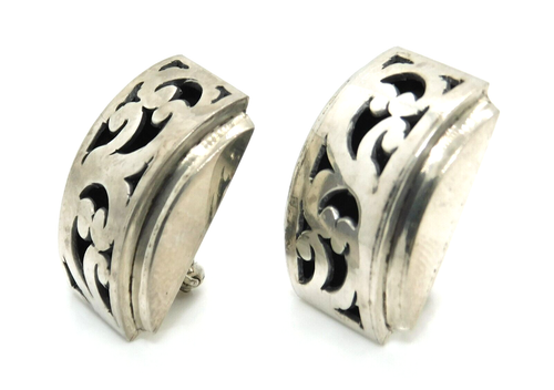 Lois Hill 925 Sterling Silver Open Scroll Pattern Clip On Earrings - Picture 3 of 6