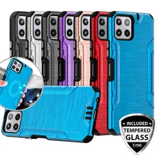 For Boost Celero 5G+ Plus 2023 Phone Case Brushed Armor TPU Cover+Tempered Glass