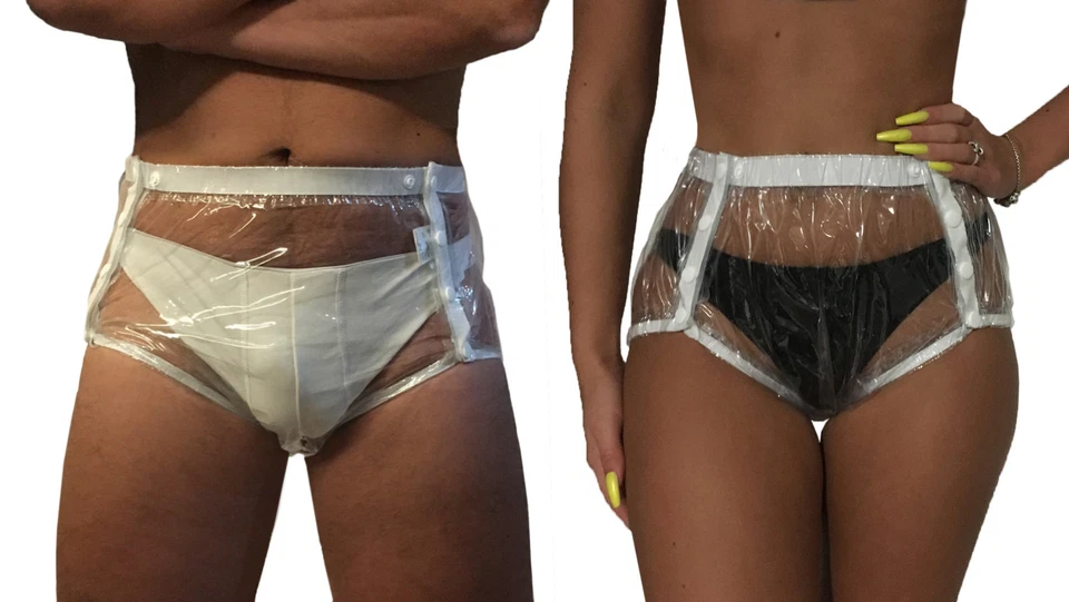 PVC Knöpferhose 4201G transparent GENÄHT Schwedenhose Gummihose Windelhose ABDL