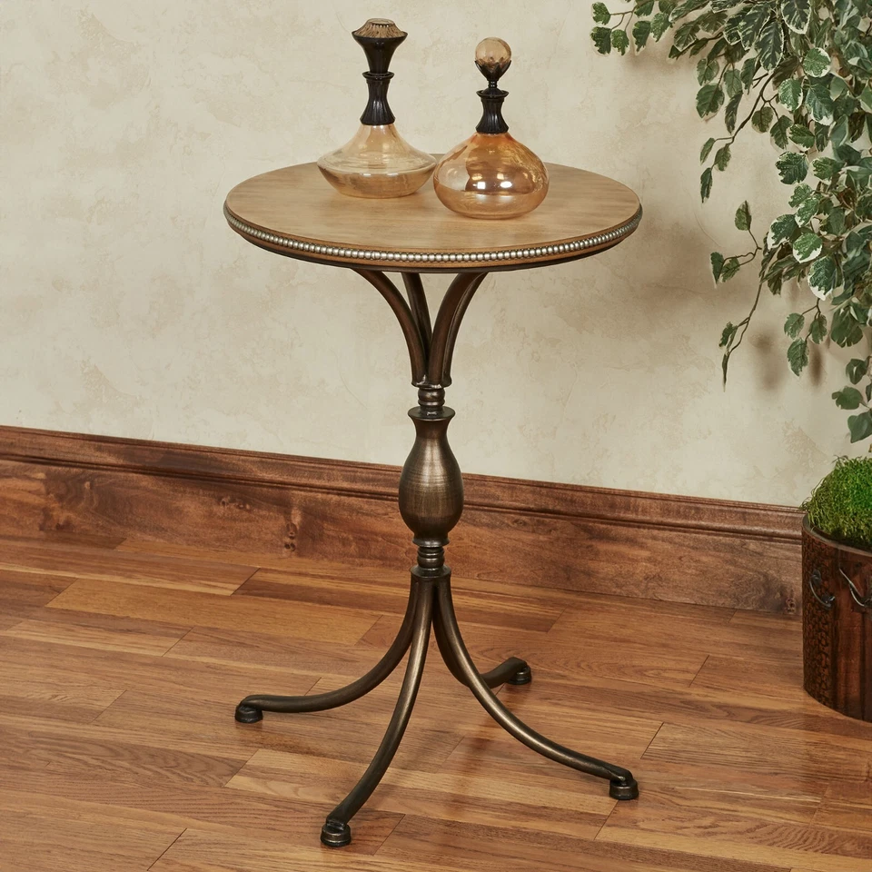 Mesa Pedestal Santo - Bronce - Redonda - Marco de Metal, Mesa de Madera Foto 2 de 4