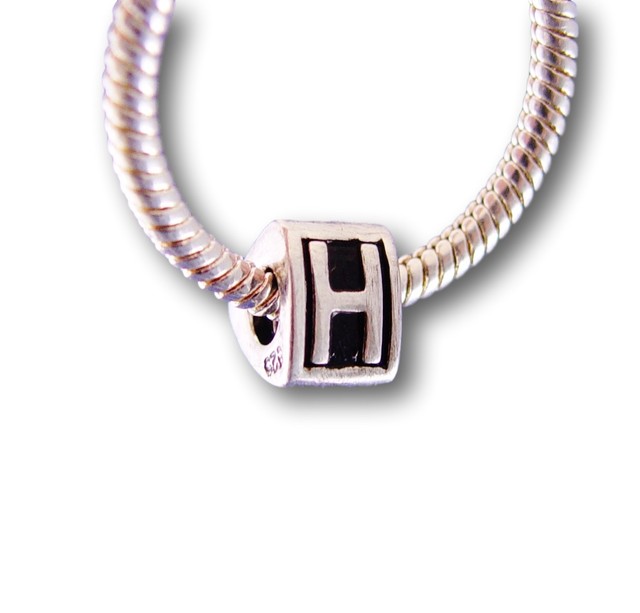 Alphabet Initial Letter H Silver Black European Charm Bead fit for
