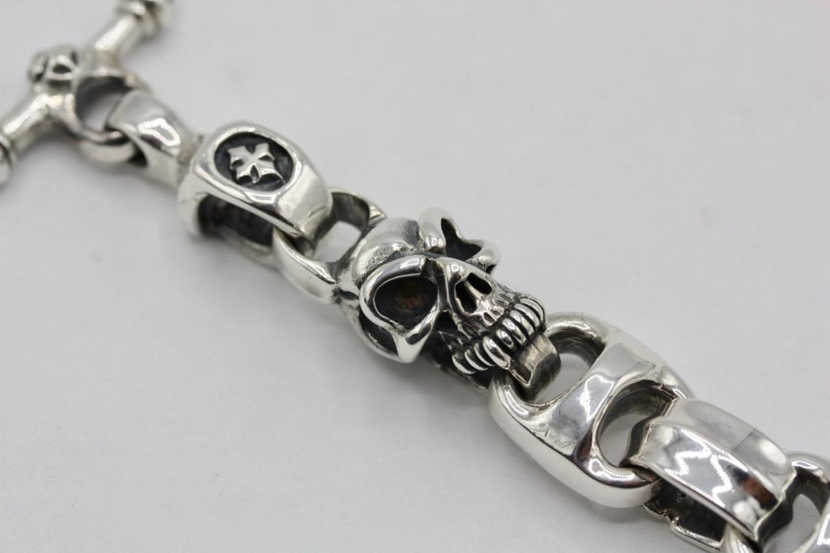BWL Bill Wall 925 Sterling Silver Skull Hide Toggle Clasp Bracelet