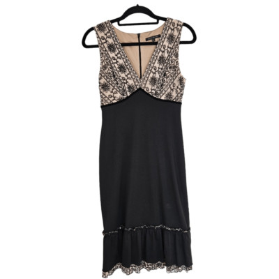 Vintage David Meister Tulip Lace V-Neck '90s Velvet Trim Evening Cocktail Dress