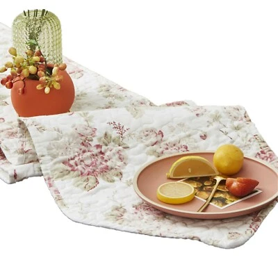 DaDa Bedding Dainty Cottage Floral Roses Quilted Cotton Dining Table Runner