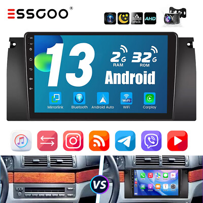 Carplay Android 13 Autoradio GPS NAV WIFI + KAM Für BMW 5er E39 1999-2005 E38 X5
