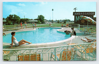 c1954 Ambassador Inn Motel & Restaurant Fayetteville NC, Hwy US 301, AAA Pool