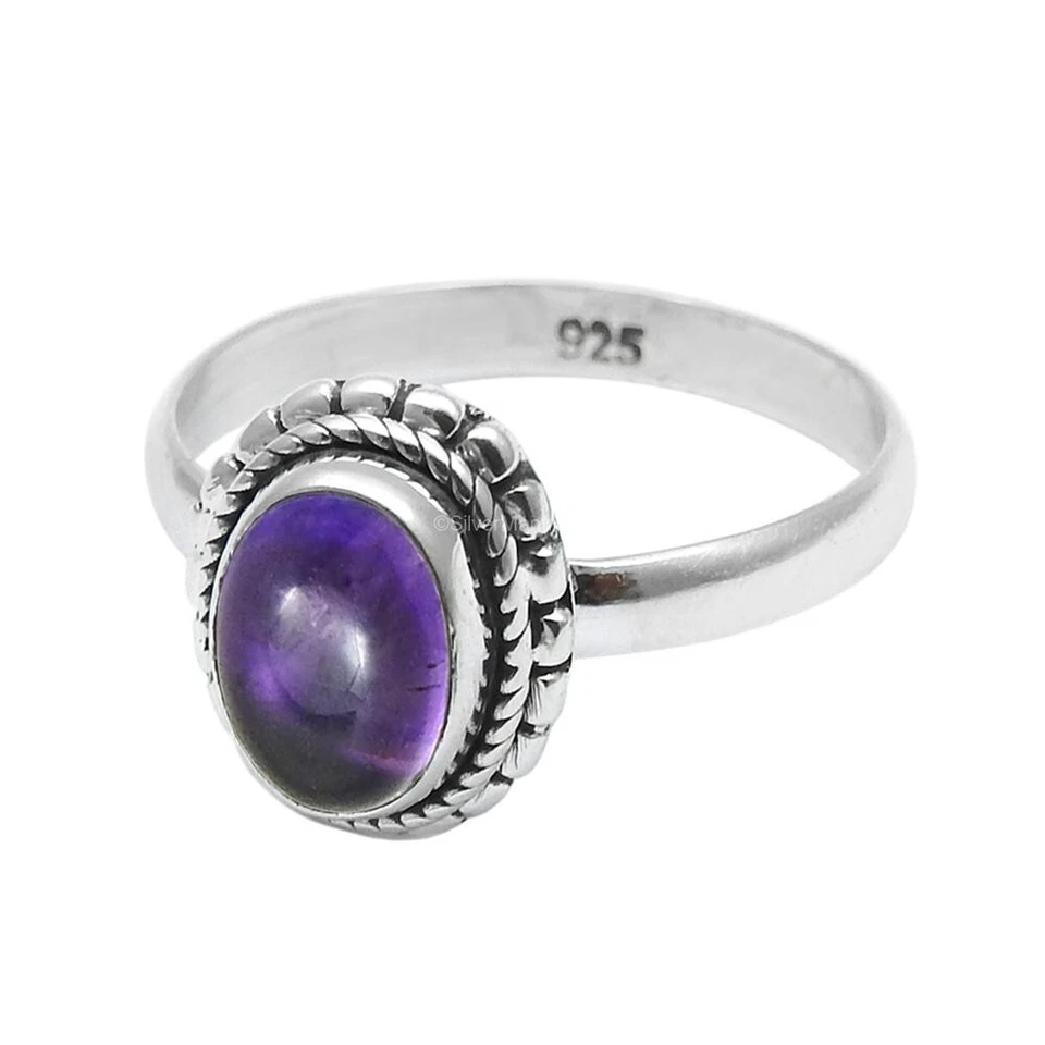 Anello Madre In Argento Sterling 925 Con Pietra Preziosa Ametista Gioiello US 8 - Immagine 3 di 4