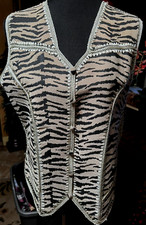 Lisa Inter.Women's Antiqued Zebra Print Leather Vest Crochet Size M