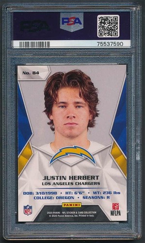 2020 Panini Stickers Pink Justin Herbert #84 PSA 8 NM-MT - 第 2/2 張圖片