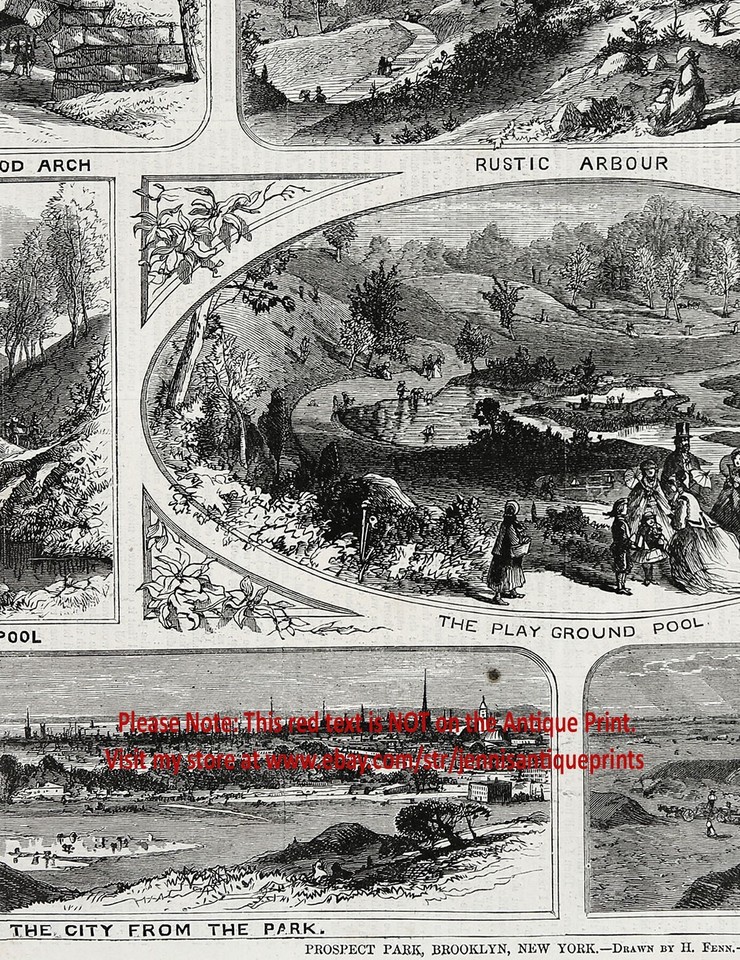 Brooklyn New York City Prospect Park Slope Views, 1860s Antique