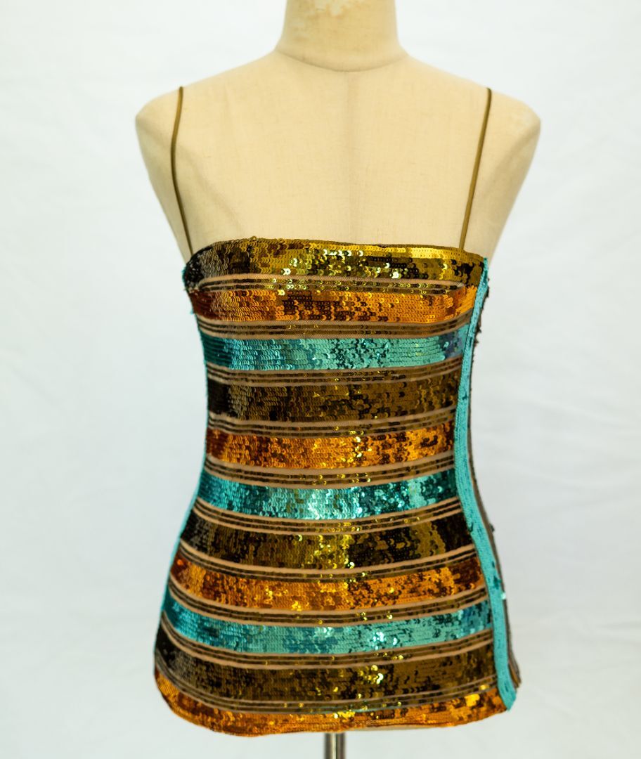 Galvan London Stargaze Sequin Blue Gold Top