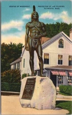 c1950s PLYMOUTH, Mass. Postcard "STATE OF MASSASOIT - Protector of the Pilgrims"