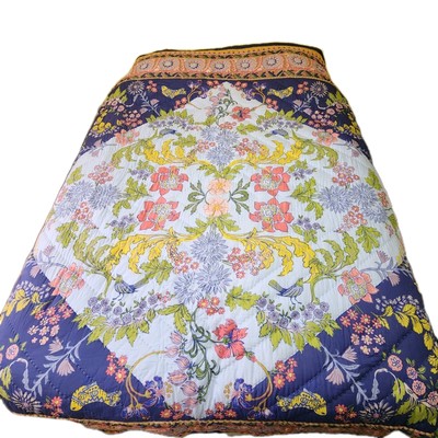 Anthropologie CARMEN Cotton Handcrafted Paisley Navy White Floral Quilt QUEEN