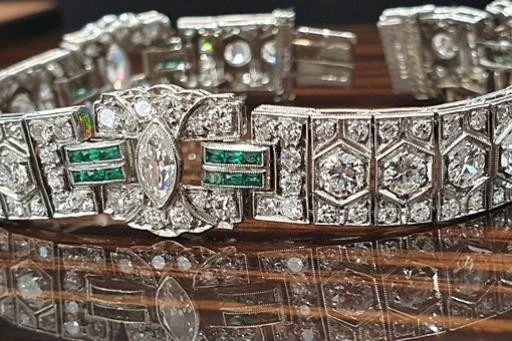 Art Deco Platin Armband antik 8,17ct Diamanten Smaragde diamond bracelet * - Bild 4 von 4