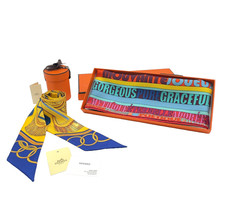 Auth Hermes Carré 45 MOTS DE SOIE/Twilly EPAULETTES Silk Scarf 2PCS W/B BA090436