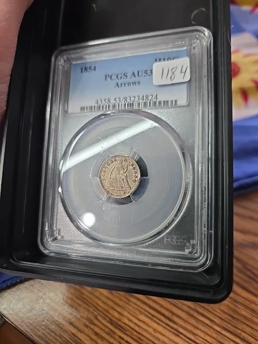 1854 H10c Seated Liberty Half Dime PCGS Au 53 Arrows