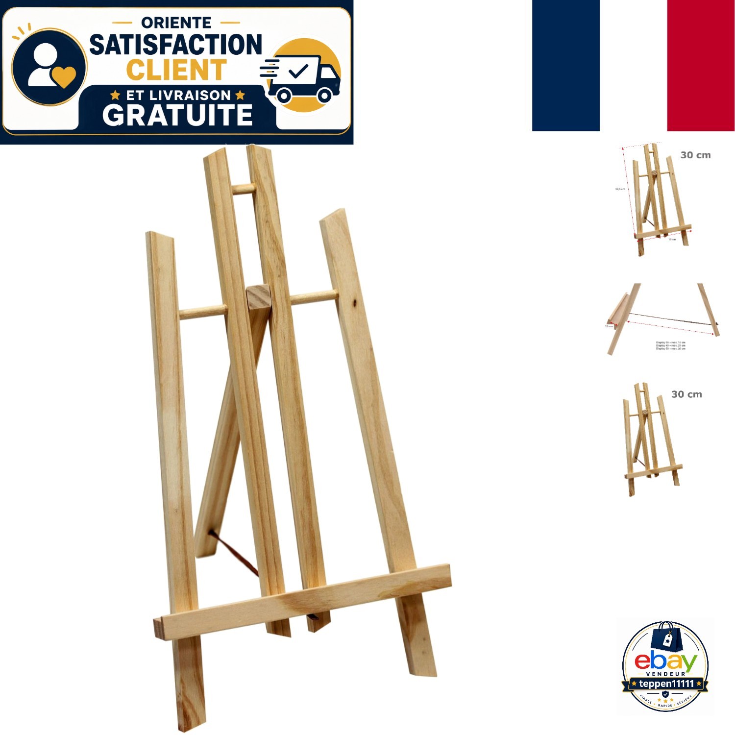 Chevalet de table 30 cm en pin massif au fini soigné pour exposition d'art