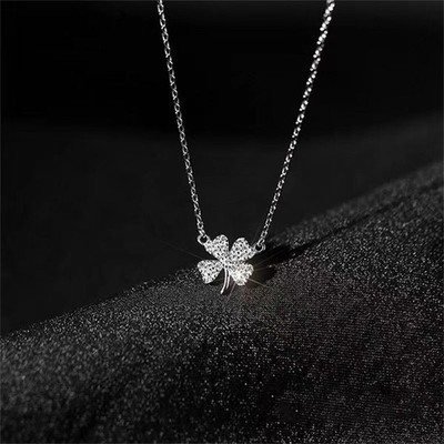 18K White Gold Plated Four Leaf Clover Necklace, Valentine's Day Gift for Her