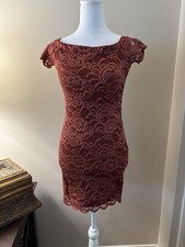 Ambiance Dress Women’s Size S Rust Lace Cap-Sleeve Mini Dress