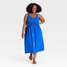 Women's Openwork Mix Media Midi Sweater Dress - Ava & Viv Blue