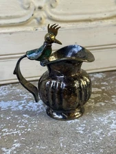 Vintage MCM Los Castillo Taxco Bird Pitcher Mixed Metal & Enamel Silverplated