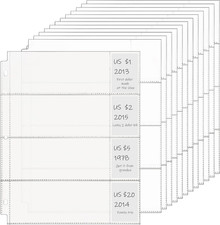 24 Pcs 4 Pocket Currency Sleeves for 3 Ring Money Binder Clear Currency