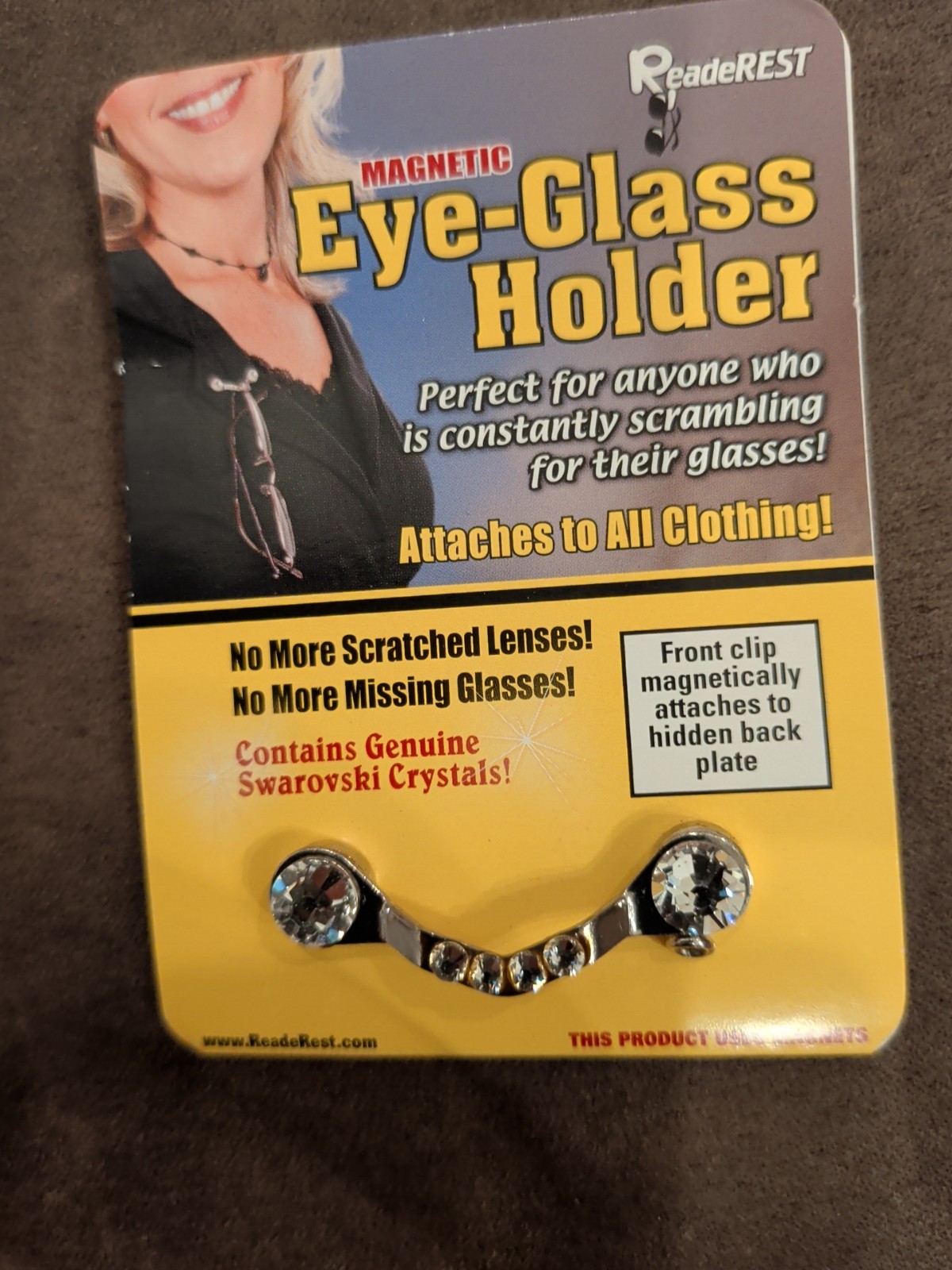 READEREST MAGNETIC EYEGLASS HOLDER ( NEW ) SWAROVSKI CRYSTAL