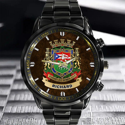 Proud Firefighter - Personalized Name Black Stainless Steel Watch - Special Gift