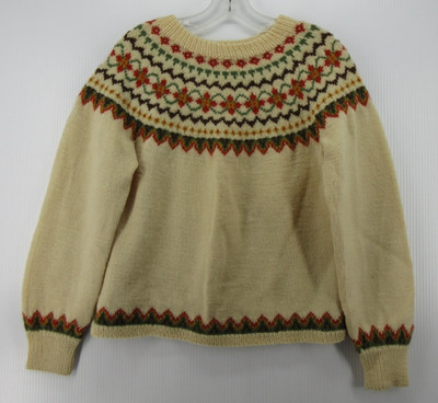VTG Tronderstua Sweater Women Small Beige Wool Oslo Norwegian Fair Isle Chunky *