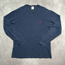 Polo By Ralph Lauren Men s M Blue Thermal Waffle Knit Long Sleeve Shirt NICE