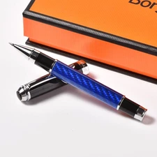 Premium Carbon Fiber Rollerball Pen Smooth Writing Stylish Blue Design 2Pcs