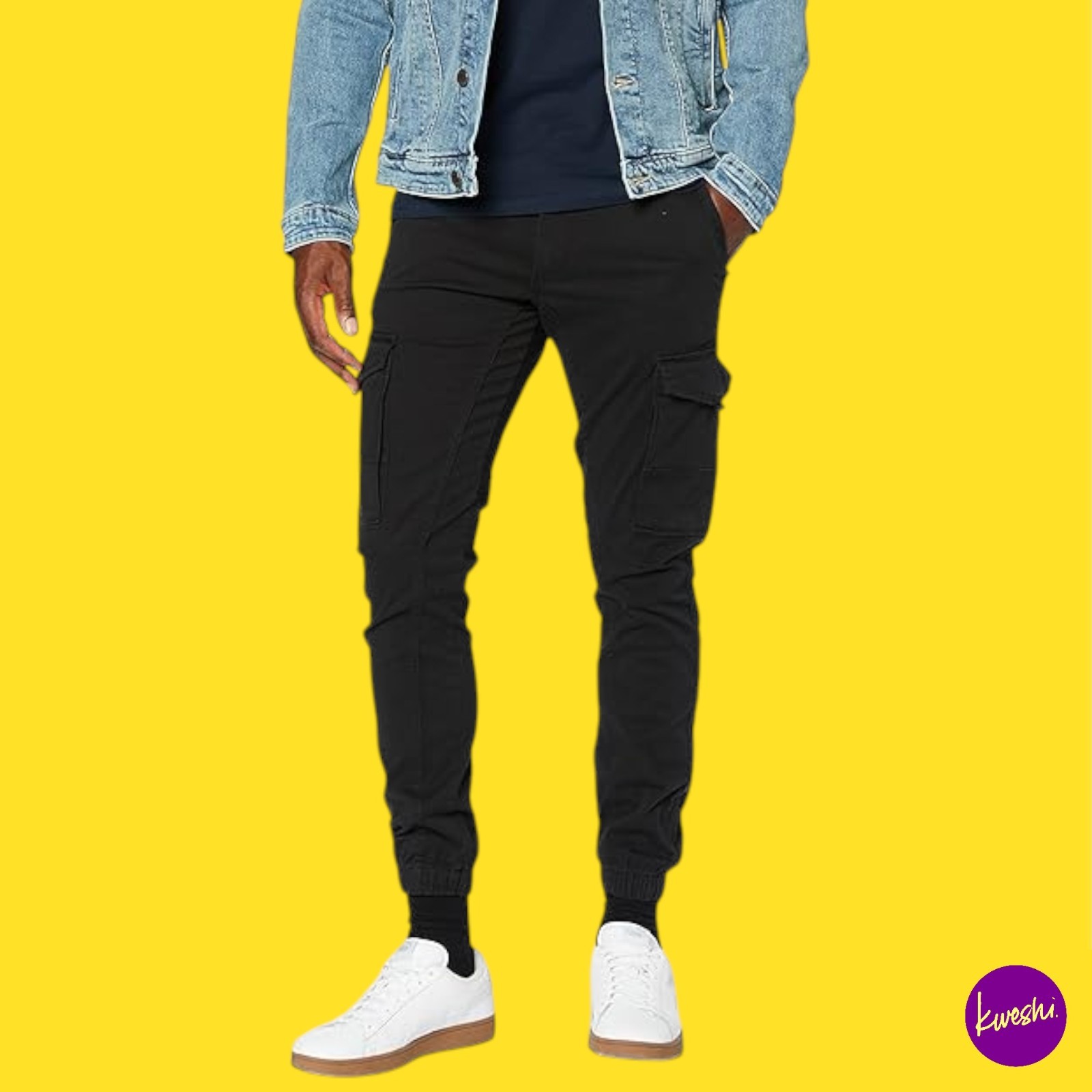 JACK & JONES Men's JJMarco Cargo Jogger Sweatpants, Cotton, Black, 34W x 34L