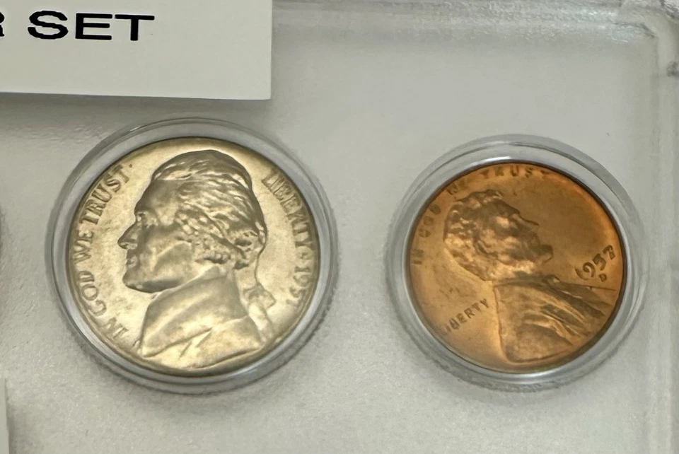 1957-P 5-Coin Mint Set – Almost Uncirculated – Whitman Holder  90% Silver Set #3 - Image 3 of 4