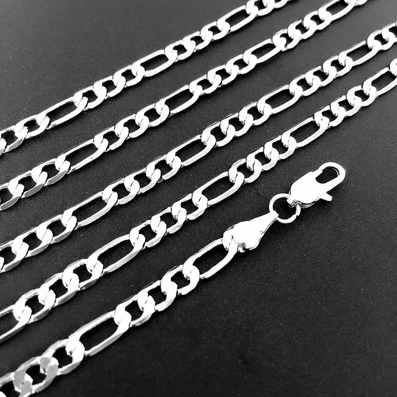 Real Solid 925 Sterling Silver Miami Figaro Men Women Boys Girls Chain Necklace - Image 4 of 4