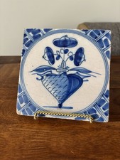 Antique Blue Delft Flowers In Vase Tile