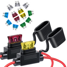 2 Pack 16 AWG Inline Fuse Holder 11.8 Inch 12V ATC/ATO Blade Fuse Holder with Wa