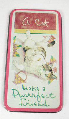 Vintage 1988 A Cat Makes A Purrrfect Friend Tin Lid Fridge Magnet