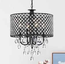 Maxax 4 Lights Crystal Chandelier, Modern Adjustable Ceiling Light with Round
