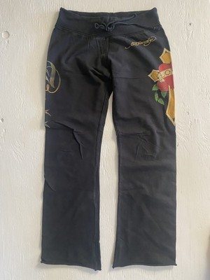 Vintage Ed Hardy By Christian Audigier Black Leggings SweatPants Size XS