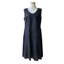 Club Petites Pure Linen Dress Black Sleeveless Pleated Midi Casual Womens 12
