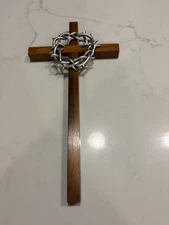 Vintage Wooden Cross with Crown of Thorns 
