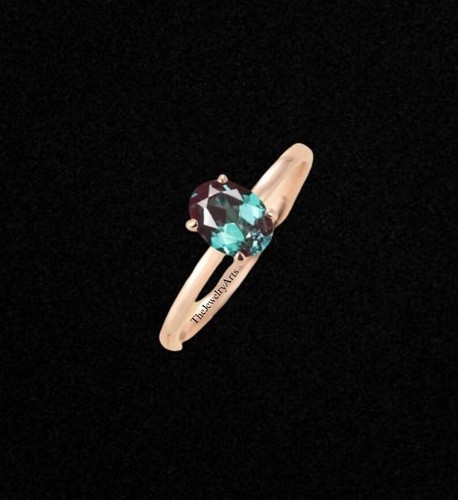 Alexandrite Statement Ring Oval Cut Color Changing June Birthstone - Picture 2 of 6