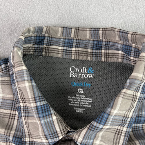 Croft & Barrow Quick Dry Shirt Mens 2XL Brown Blue Plaid Vented Outdoor - Picture 3 of 8